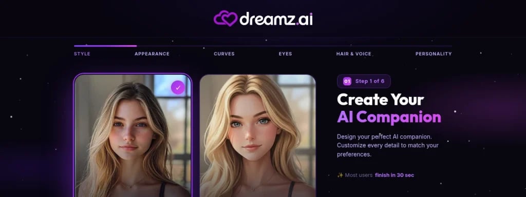 Dreamz AI official homepage screenshot