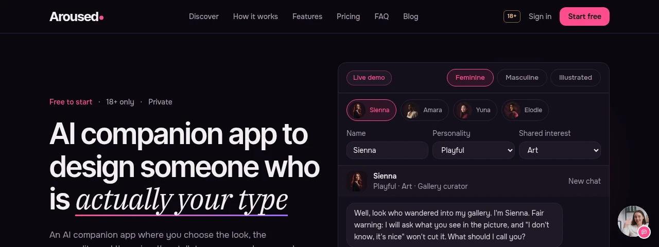 Aroused AI official homepage screenshot