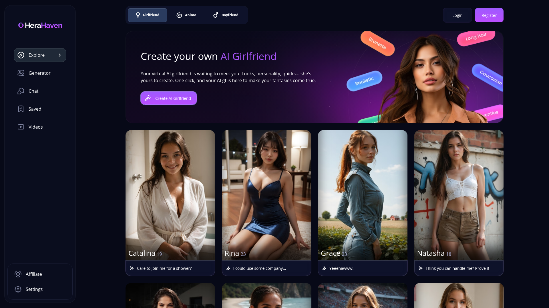 HeraHaven AI homepage