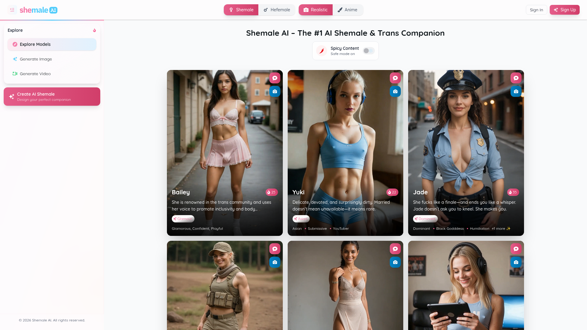Shemale AI homepage