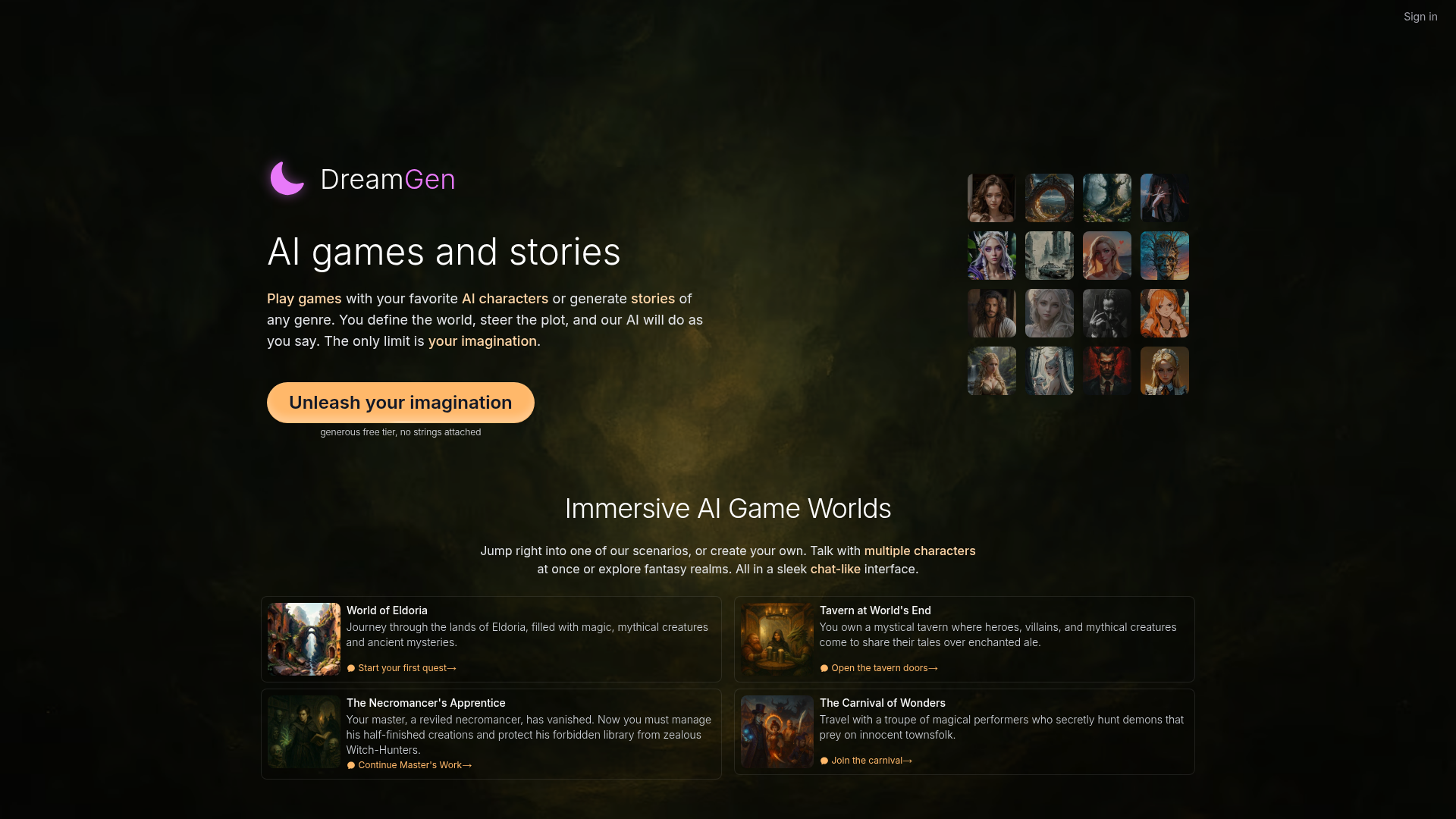 DreamGen homepage