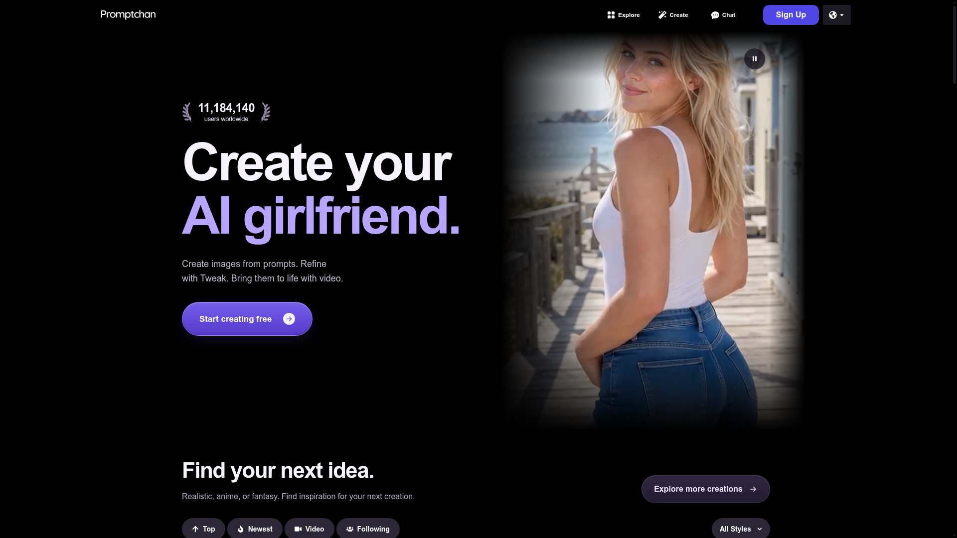 Promptchan AI homepage