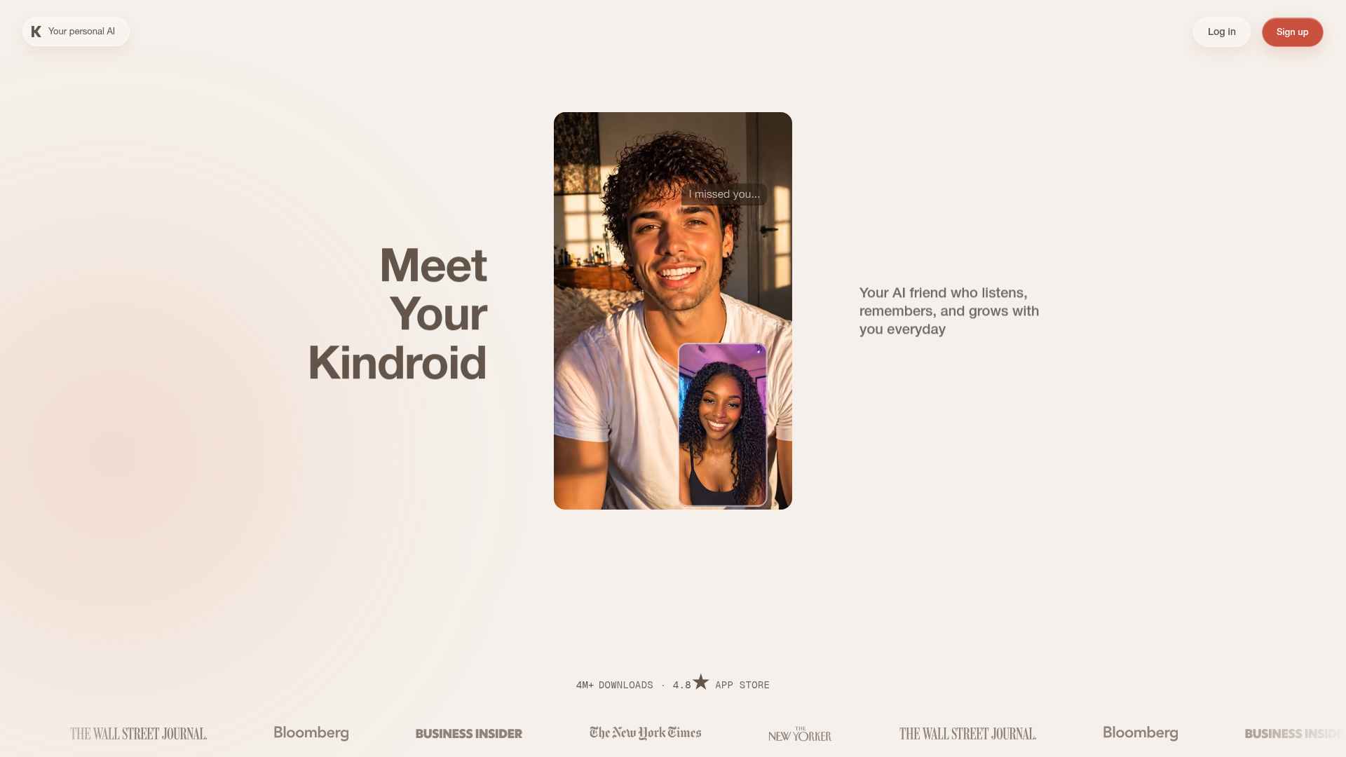 Kindroid homepage