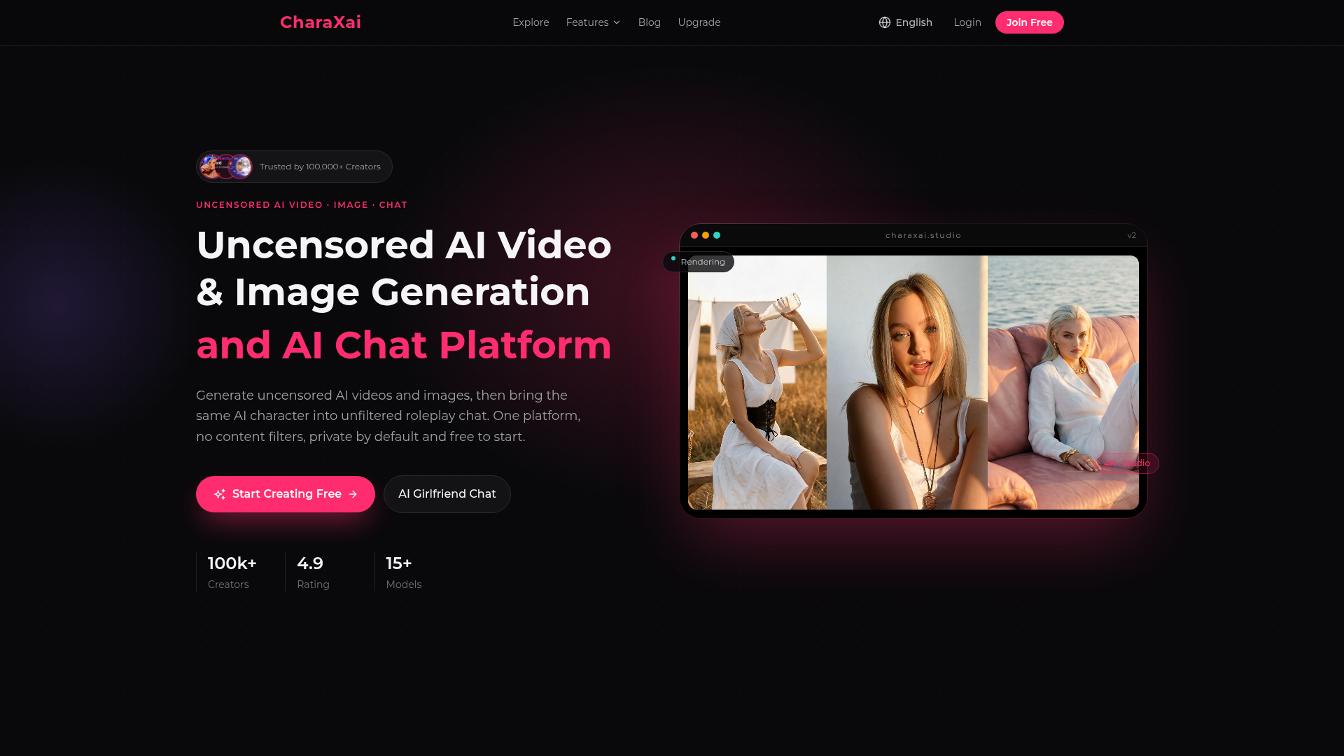 CharaxAI homepage