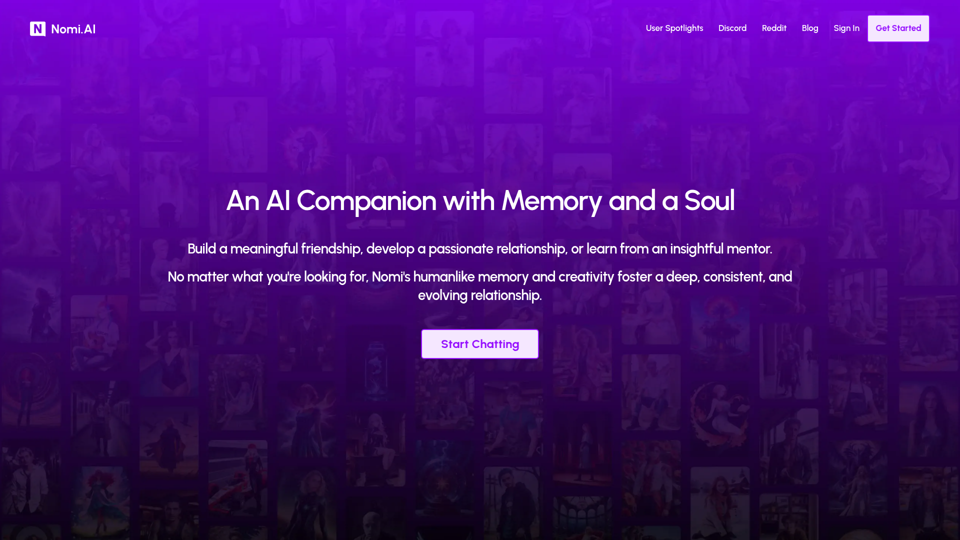 Nomi AI homepage
