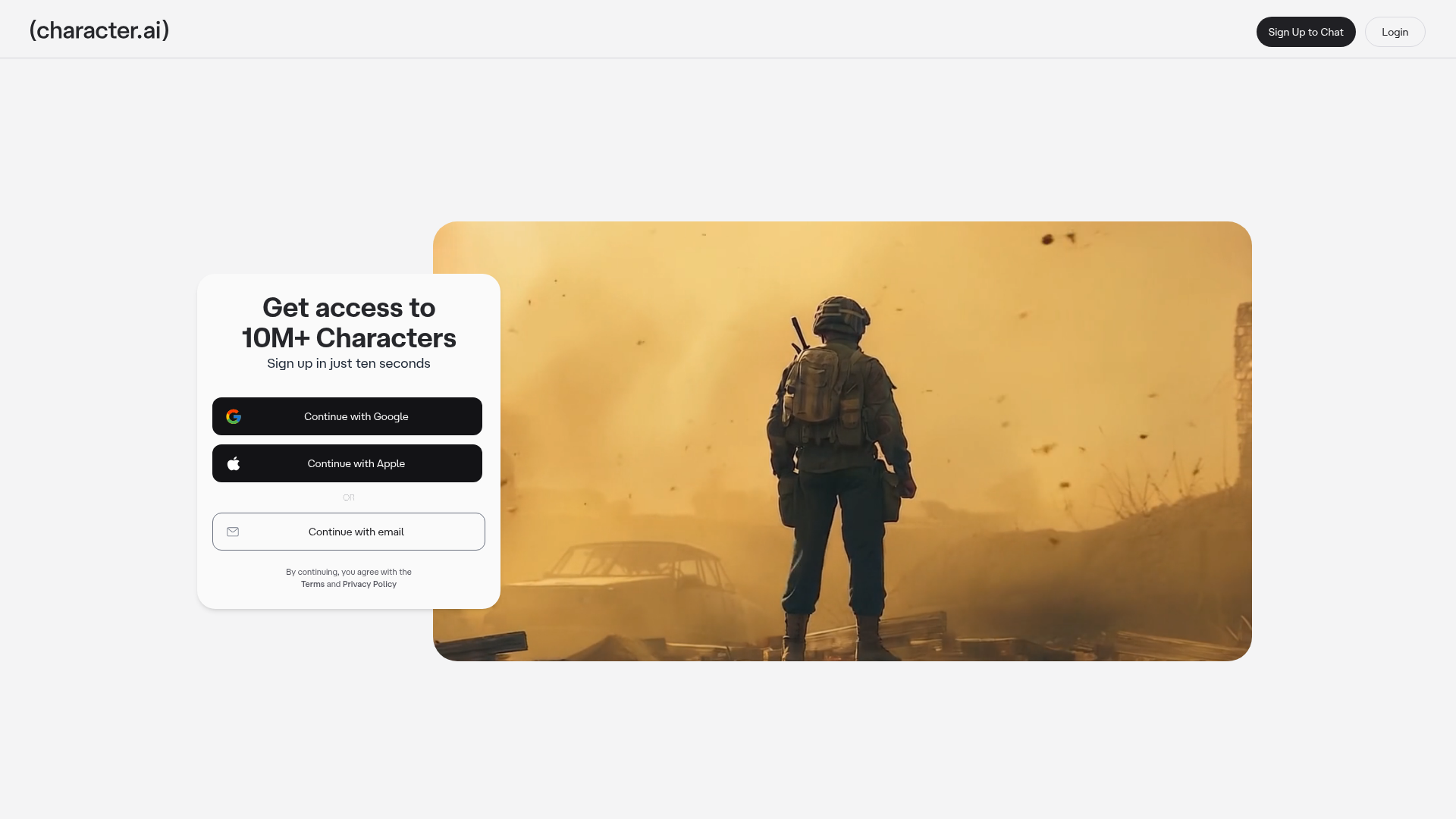 Character AI homepage