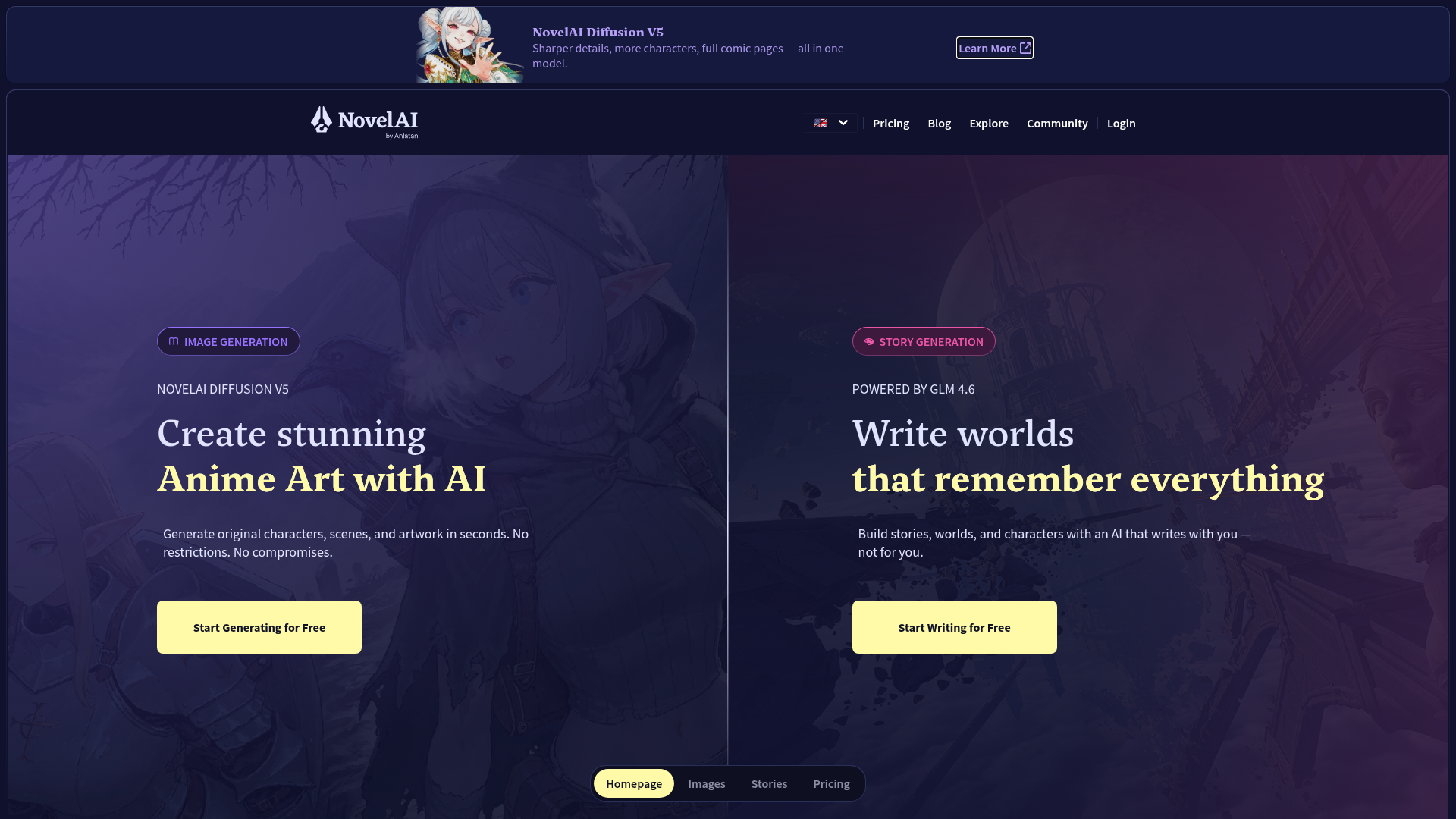 NovelAI homepage